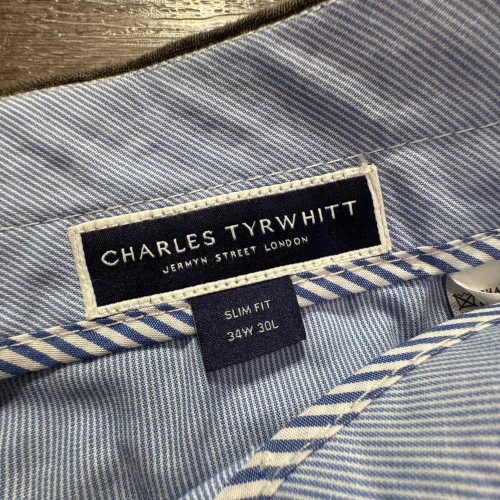 Charles Tyrwhitt Pants Men 34 Green Linen Slim Fit Summer Casual Preppy 34x27